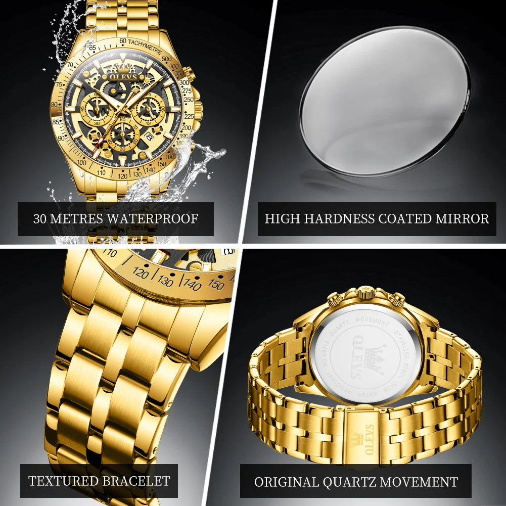 OLEVS Lxuxry Brand Gold Men's Watches