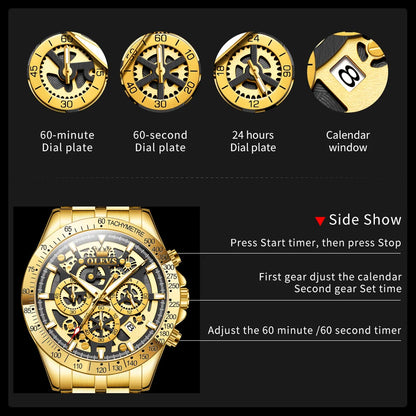 OLEVS Lxuxry Brand Gold Men's Watches